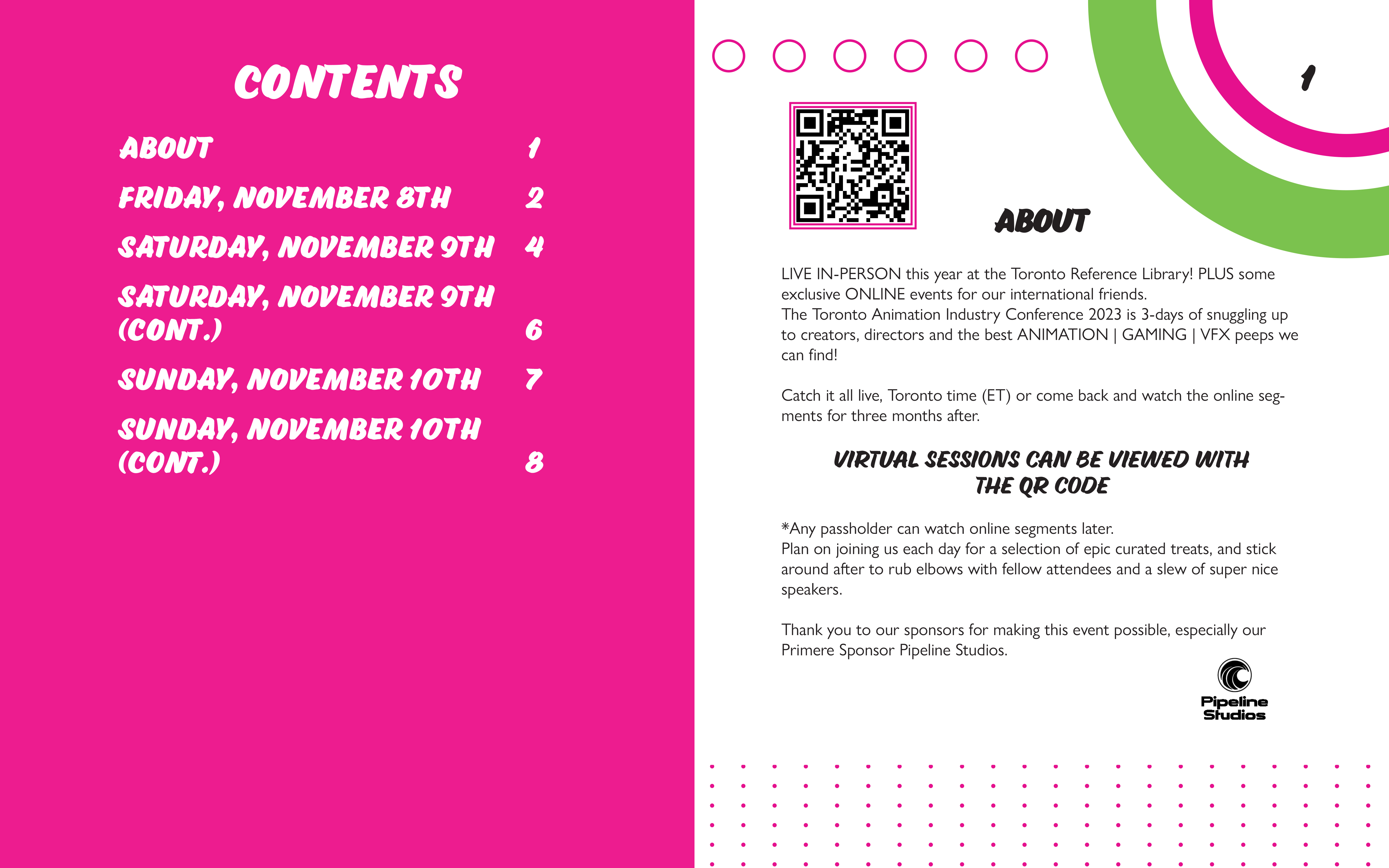 inside of a booklet. there's information for TAAFI's industry conference on the pages